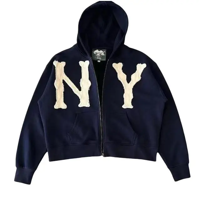 New York Embroidered Full-Zip HoodieLoose Fit Unisex Streetwear Jacket new york Womenswear Sweatshirts