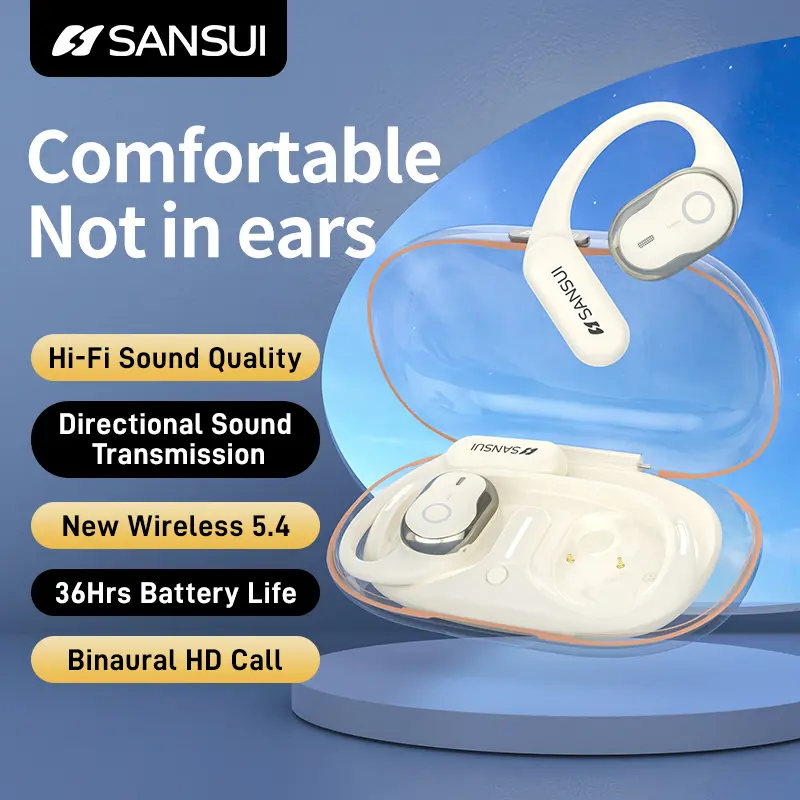Sansui W26 ENC Noise Cancelling bluetooth, Silicone hook, Bicycles Motorcycles Office hi fi sound wireless earphone headset,Compatible with iPhone 16/15, iPad Pro, Samsung, andLaptops Audio , Electronic , , lightweight headset open ear earbuds