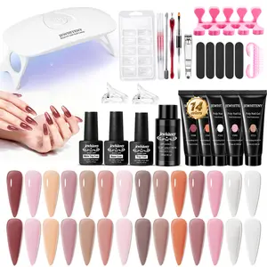 JEWHITENY Poly Extension Gel Nail Kit 14 PCS with Mini Nail Lamp and Slip Solution for Nail Art Design Beginners - Manicure