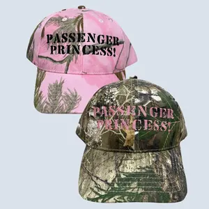 Real Tree Embroidered Passenger Princess Camo Hat Funny Text Gag Gift for Him and Her Unisex Adjustable Personalized Customizable Menswear Womenswear Casual Couples Gift for Him and Her Anniversary