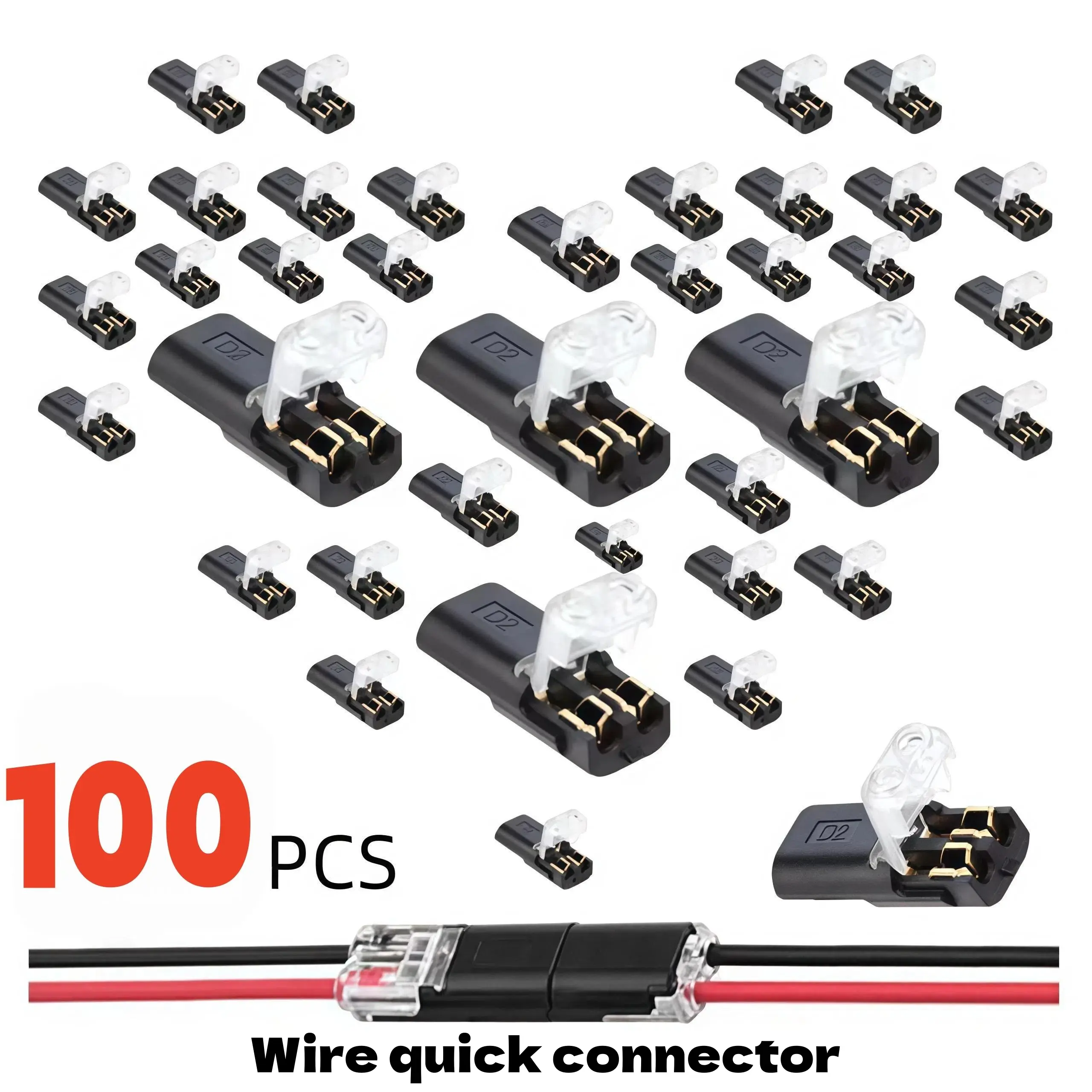 MaxFit Double-Wire Locking Plug-in Quick Connector - PA66 Nylon Durable Reliable Connectors, Tool-Free 2-Pin, AWG 18-22, No Stripping/Soldering, Beginner-Friendly Bulk Pack for Home DIY, LED Light Strips