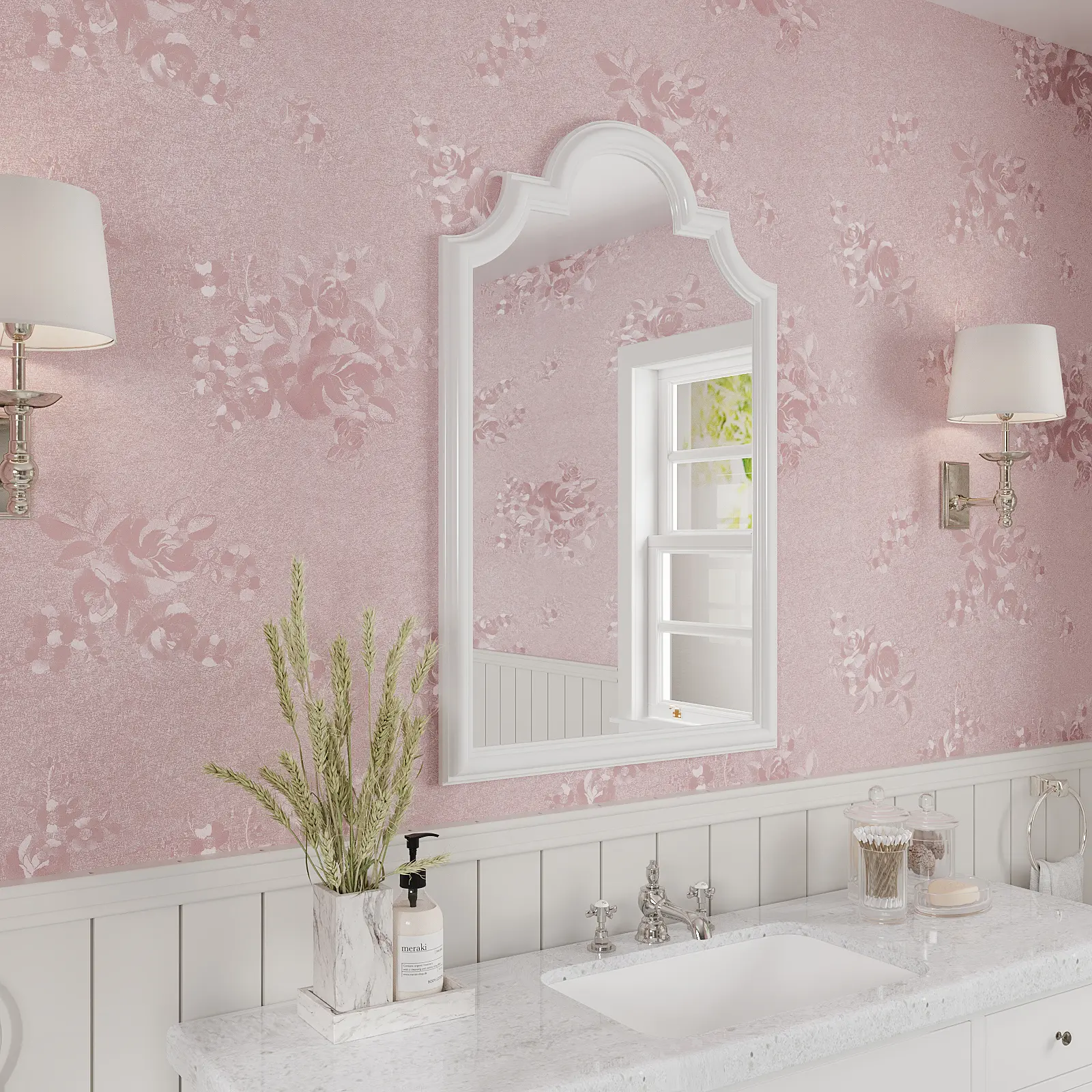 VEELIKE Pink Wallpaper, Peel and Stick Vintage Floral Wallpaper for Girls Room Bedroom Bathroom Renters, 15.7''x118'' Removable Textured Girly Wall Paper Pink Contact Paper for Cabinets Drawers Walls