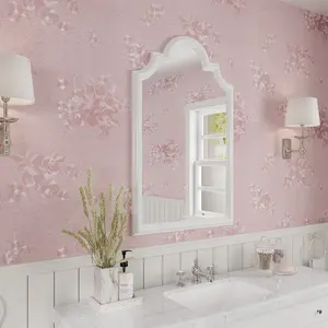 VEELIKE Pink Wallpaper, Peel and Stick Vintage Floral Wallpaper for Girls Room Bedroom Bathroom Renters, 15.7''x118'' Removable Textured Girly Wall Paper Pink Contact Paper for Cabinets Drawers Walls