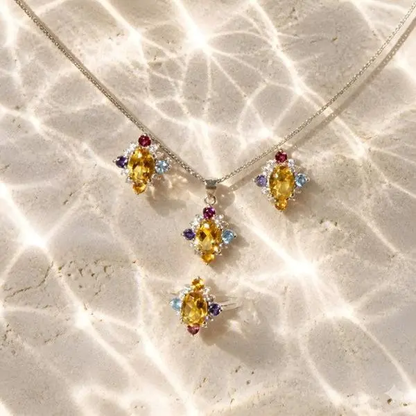 Celestial Women's Divine Aurora Natural Citrine & Multi-Gemstone Jewelry Set - Natural Gem Accessory, Ideal Gift for Special Occasions