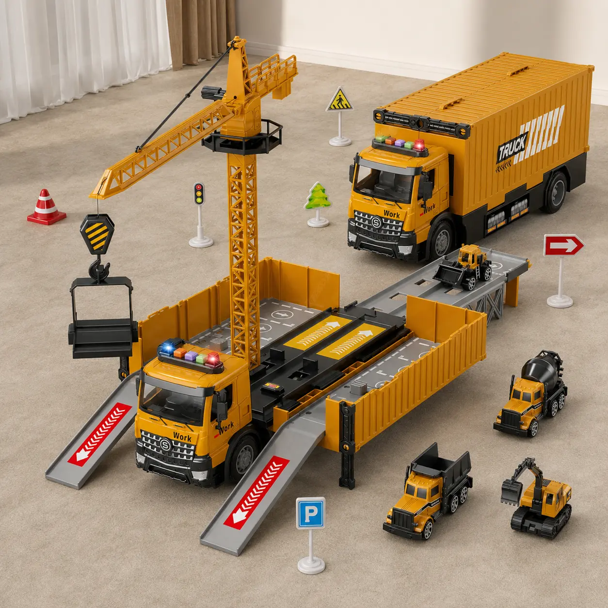 Indoor&Outdoor RC Alloy Construction Vehicle Toy Fit Boys 3-4 Years Old,Remote Control Excavator,Dump Truck&Bulldozer with Cool Light&Sound Effects,Rechargeable Energy-Saving Battery,Durable Anti-Drop Alloy Body,Durable Anti-Drop Alloy Body,Birthday gift