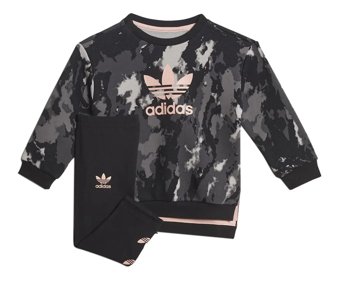 Adidas Infant Girls' Tie-Dye Casual Wear 2-Piece Matching Set - Logo Print Crew Neck Sweatshirt, Safe Fabric Pants Outfits