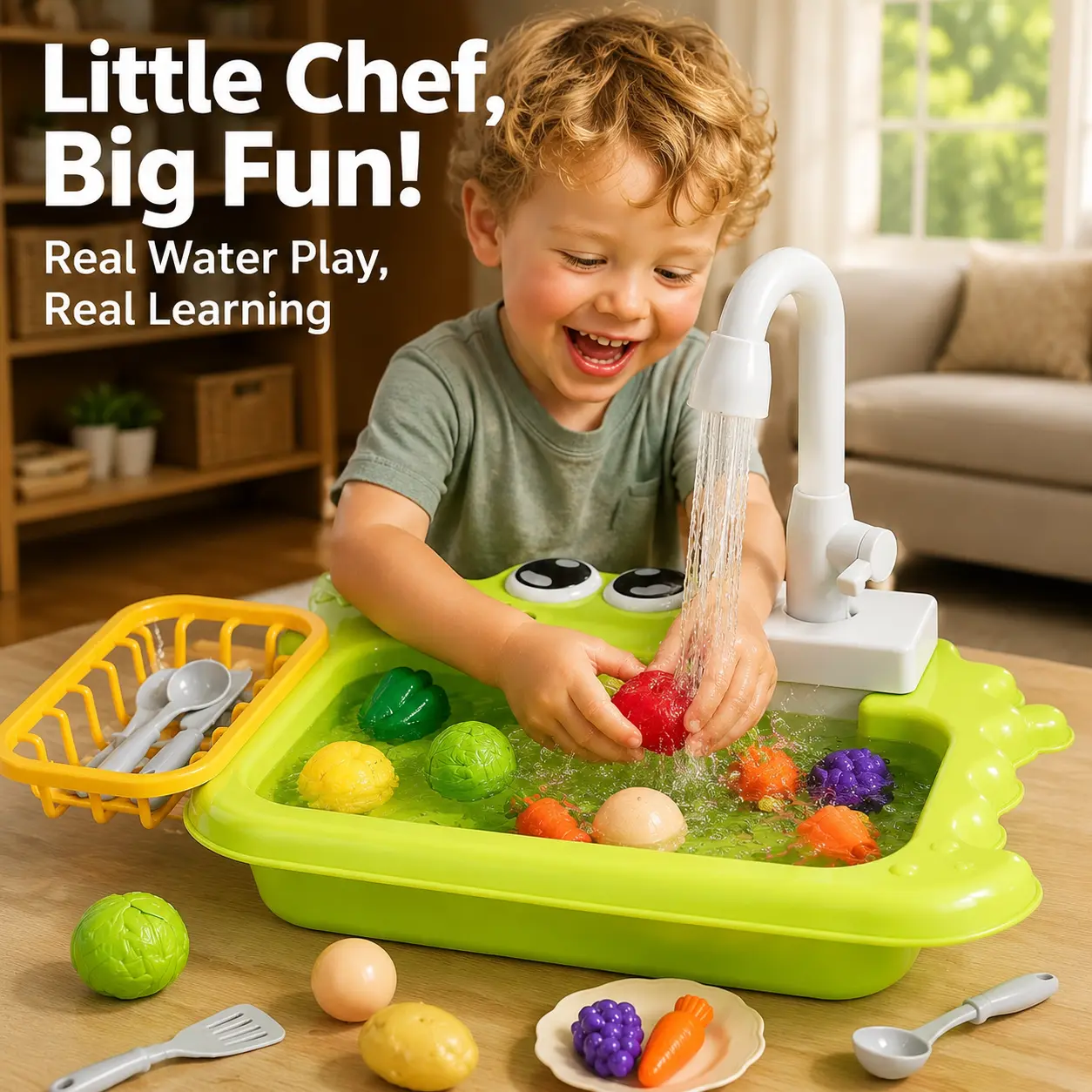 Mini Set Kids Water Circulation Kitchen Sink Toy with Fruitand Vegetable Accessories for Pretend Play EducationalToy for Toddlers 3 Plus Perfect Birthday or Christmas Giftreal cooking girl