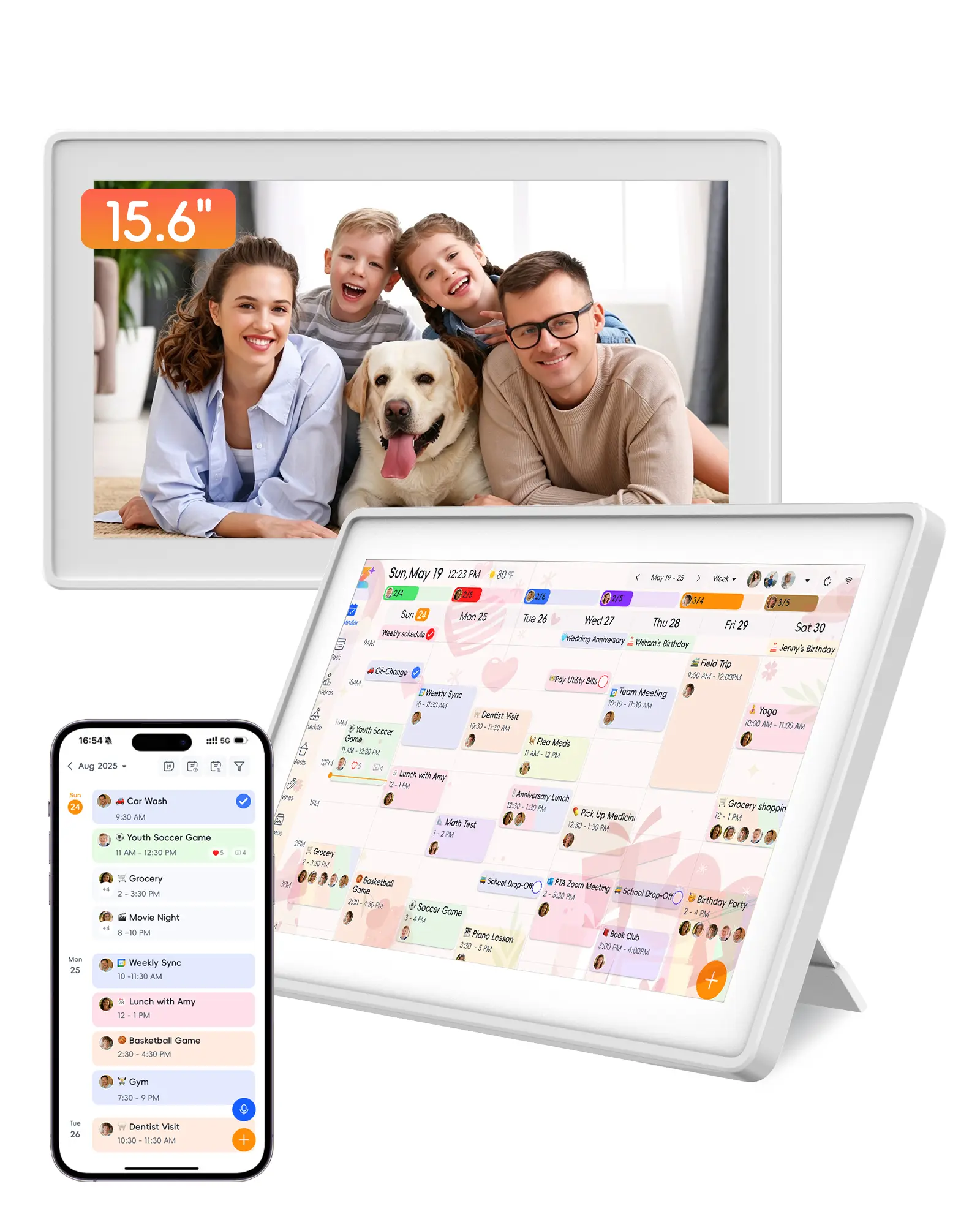 Kinstone 15.6" Smart Family Calendar with AI Task Planner, Chore & Reward System, WiFi Touchscreen, Shared Calendar, Meal Planner & Digital Photo Frame
