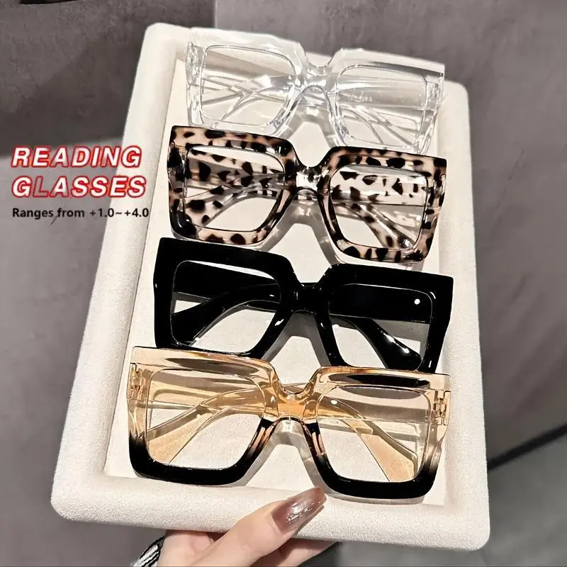 Trendy Tinted Lens Reading Glasses, Fashion Square Frame Eyeglasses for Women & Men, Fashion Eyeglasses for Work, Daily Clothing Decor, Perfect for Student Daily Use, Leopard Pattern Eyeglasses, Stylish Square Frames