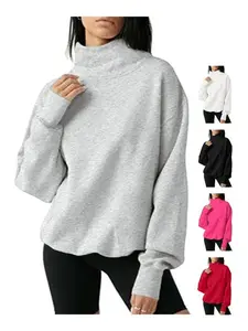 FISOEW Women's Oversized Turtleneck Sweatshirt Long Sleeve Pullover Tops Casual Basic Hoodie for Fall Outfits Grey Womenswear compression shirts compression shirts men workout tops compression shirt women thermal long sleeve athletic wear gym clothes men