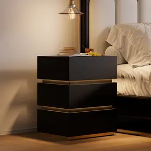 Homary Lumio 3-Drawer LED Nightstand with Charging Station
