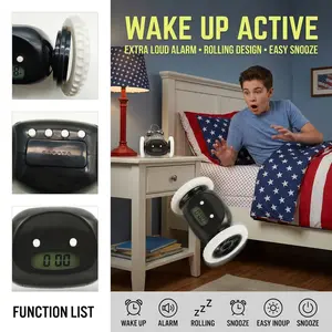 Runaway Alarm Clock with Wheels, Extra Loud Rolling Alarm Clock with One Snooze, Adjustable Digital Clock for Kids, Students, Heavy Sleepers and Bedroom Use