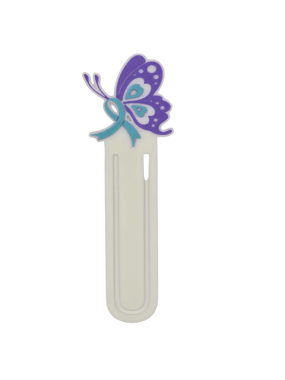 Purple & Teal Pretty Butterfly Ribbon Bookmark - Durable 3D Printed - Dual Use Design - Perfect for Journals & Gifting - Mental Health Awareness Semicolon Symbol
