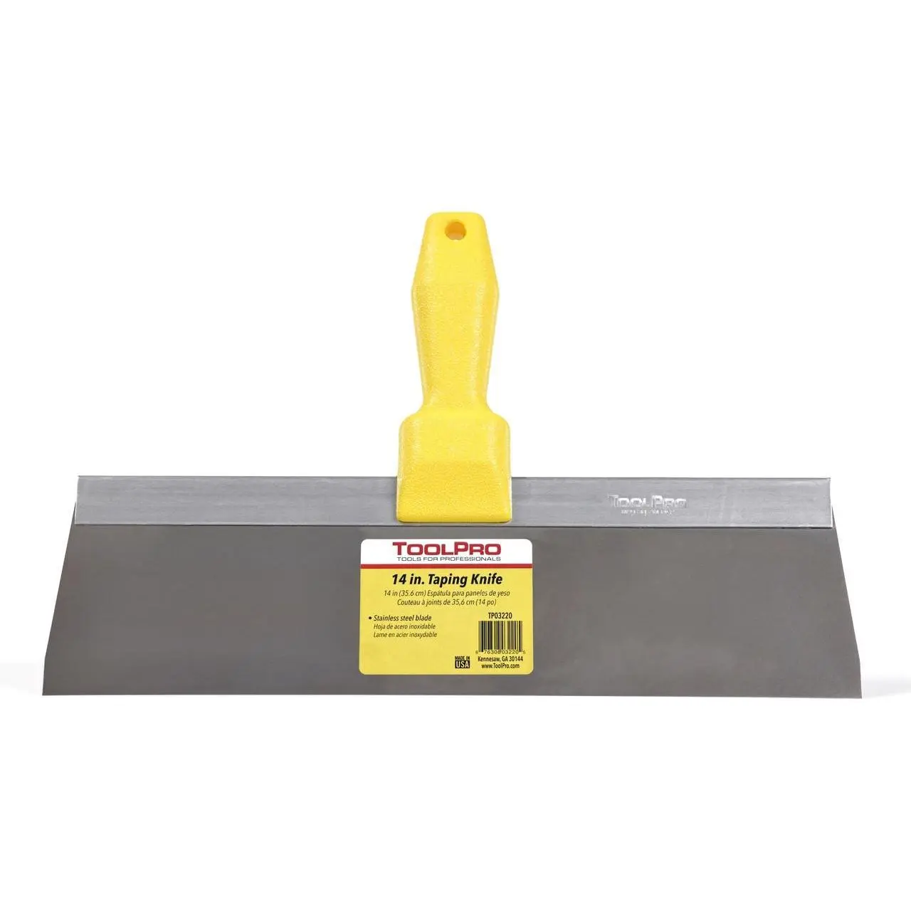 ToolPro 14 in. Drywall Finishing Knife - Flexible Stainless Steel Blade, Durable Molded Handle, Comfortable Grip, Ease of Use, Enhanced Control & Precision for Wall Taping (Drywall Tools)