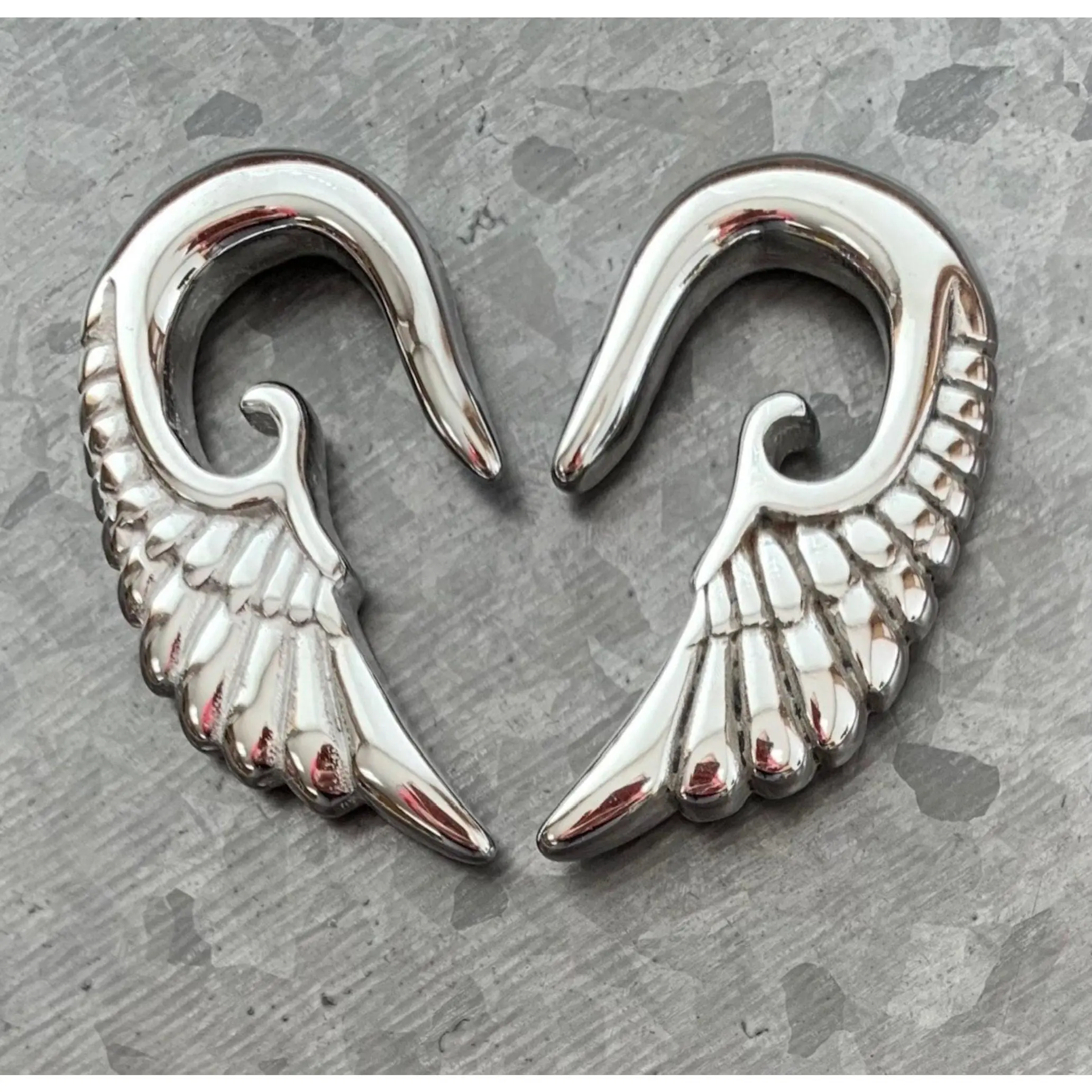 PAIR of Stunning 316L Surgical Steel Angel Wing Hanging Tapers Expanders - Gauges 14g (1.3mm) thru 0g (8mm)