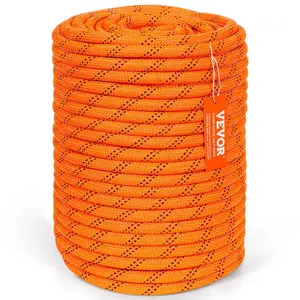 VEVOR Dual-Weave Polyester Cord, TikTokShopBlackFriday, 1/2 inch x 220 feet, 48-Strand, 8000 LBS Tensile Strength, Multi-Use Outdoor Rope for Camping, Swinging, Rappelling, and Rescue, Orange/Black