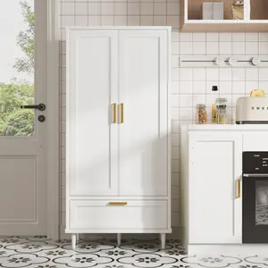 Farmhouse Kitchen Pantry Cabinet Wood Storage Cabinets with Adjustable Shelves & 2 Doors & Drawer, Versatile Storage for Dining Room, Bathroom