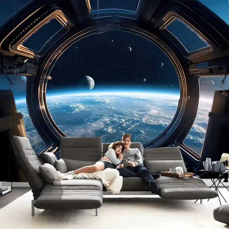 Extra Large Hand-Woven Synthetic Wall Tapestry - 118in x 70.8in, Neon Nature Bohemian Sun & Space Planet Sci-Fi HD Print, Custom Image Upload, Aesthetic Indoor Decor, Room Art, Hand Wash, Chlorine-Bleach Free, Free Installation Kit, Gift Option