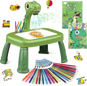 Drawing Projector for Kids, Art and Crafts, Drawing Board with Music, Color Pens, Pencils, Crayons, Scrapbook, Dinosaur Sticker Book, Ideal Toy for 3+ Year Old Girls & Boys (Dinosaur Kit)