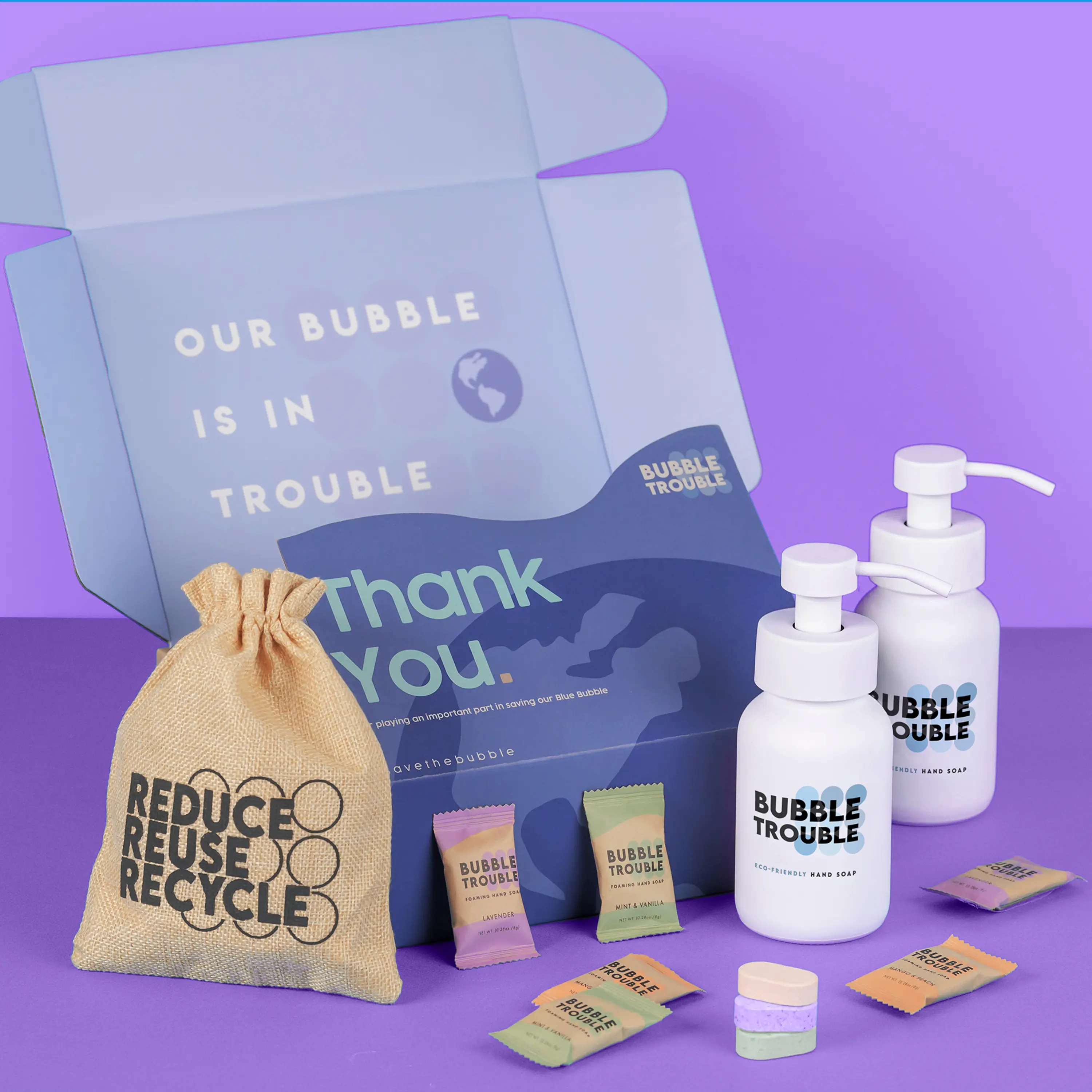 Bubble Trouble Hand Soap Pack - 2 Refillable Foaming Glass Bottle - 6 Tablet Refills - Eco Friendly - Plastic-Free - Variety Scents - 48 fl oz Total (Makes 6 x 8 fl oz Bottles of Soap)…
