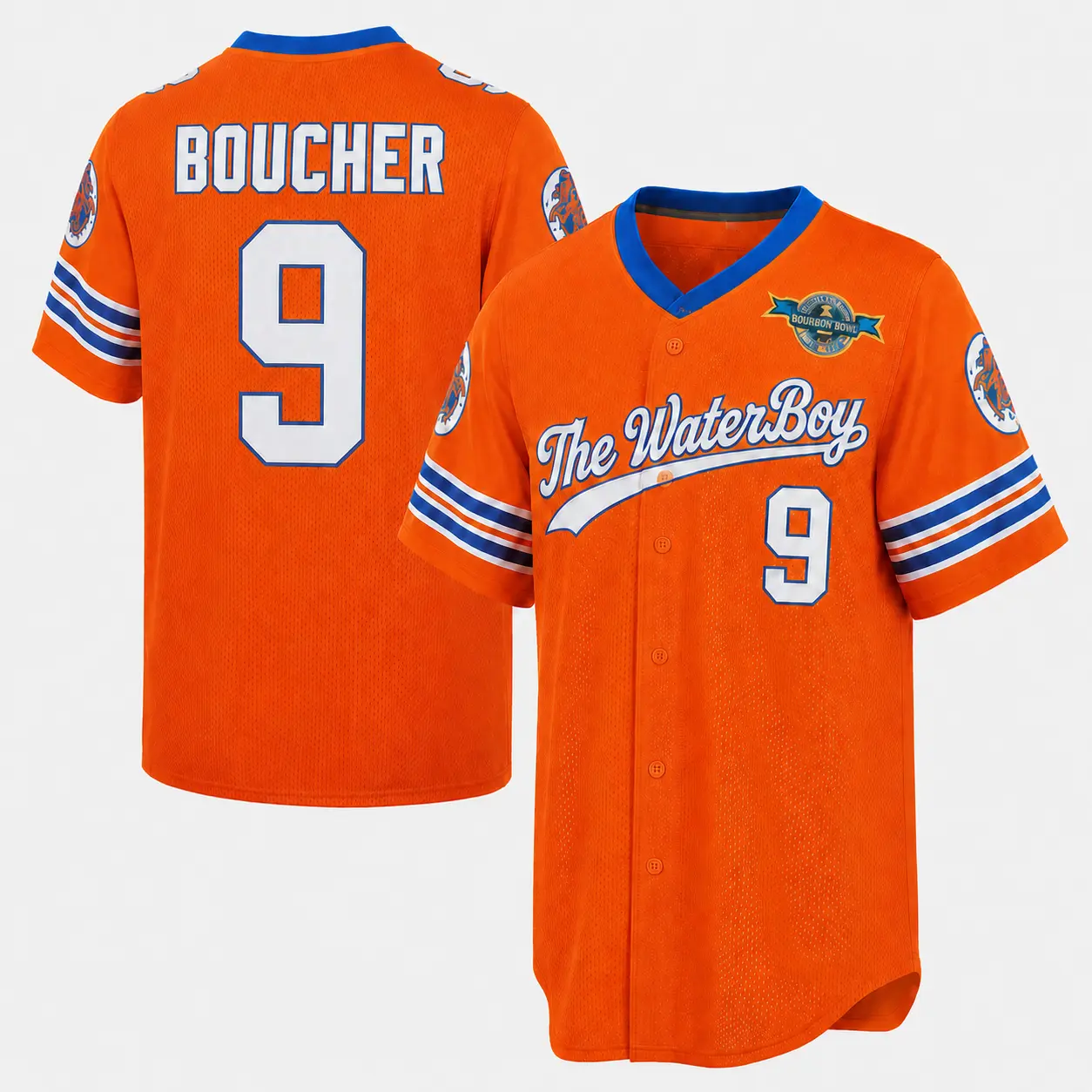 Orange Number 9 Football Jersey, Waterboy Style V-Neck Sports Shirt, 90s Movie Inspired Game Day Jersey, Bourbon Bowl Theme Casual Fan Outfit and Back to School Gift