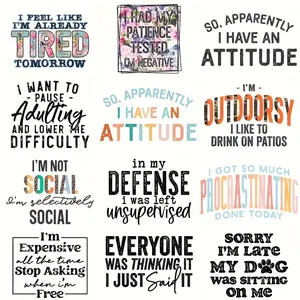 Funny DIY Iron-on DTF Transfers, 12pcs/set Washable Heat Transfer Stickers with Humorous Phrases for T-shirts, Jeans, Backpacks, DIY Material, Canvas Art, Crafts