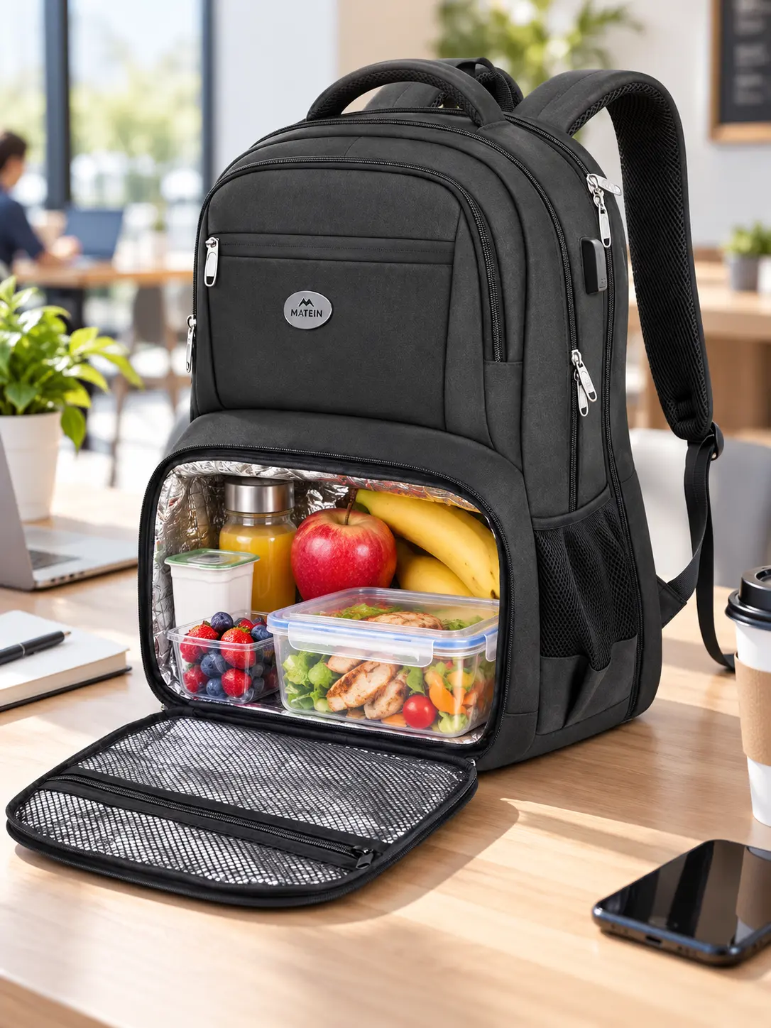 Matein Lunch Backpack, TSA Large Travel Backpack with Lunch Box, Anti-Theft Work Business Carry On, Durable College Computer Backpack for Men Women