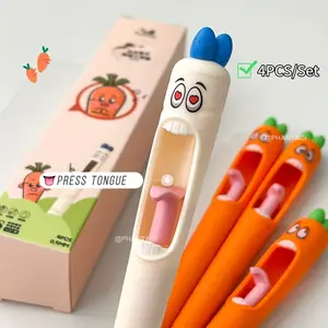 4/8/16pcs Carrot-shaped Push-Button Ballpoint Pens, Office Stationery Supplies, Carrot Design with Tongue-Pull Mechanism 0.5mm Black Ink Refill Ideal for students, office workers and more Perfect quirky gift for Christmas, Halloween and Easter