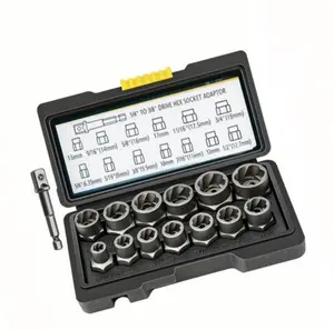 15pcs Nut Extractor Set, 13pcs Bolt And Nut Remover, 1pc Iron Bar (If The Nut Is Still Stuck In The Sleeve When Removing It, Use It To Knock It Out), 1pc 1/4 '' To 3/8 "drive Hexagonal Socket Adapter