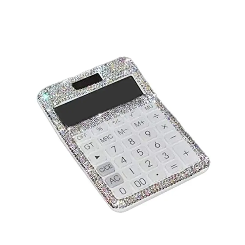Bling 12-Digit Dual-Powered Rhinestone Crystal Calculator, Solar & Battery, LCD Display, Easy to Use, Accurate, Office & Car Interior Accessory, Ideal Gift