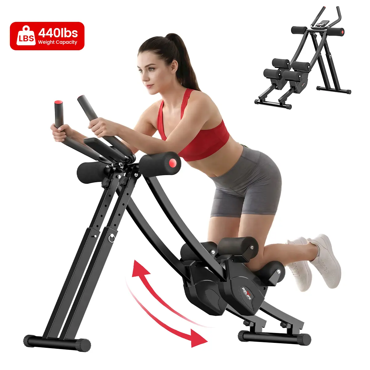 RELIFE Dual-Split-Track Adjustable Abdominal Muscle Trainer Machine with LCD Monitor, 440LBS Capacity Steel Foldable Home Exercise Equipment with High-Density Foam Padding for Abs Workout & Fitness Enthusiasts