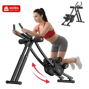 RELIFE Dual Track Adjustable Ab Trainer Machine with LCD Monitor, 440LBS Capacity Foldable Home Gym Workout Equipment, Ergonomic Support Design for Beginners & Daily Fitness