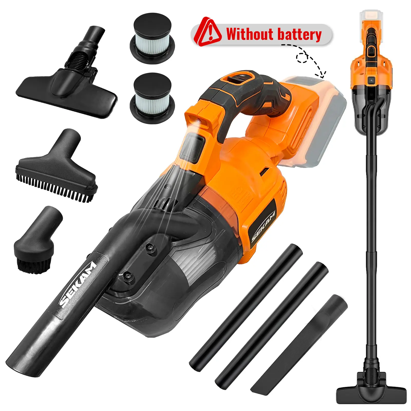 SEKAM 4-in-1 Cordless Handheld Vacuum Cleaner - 16000PA Suction, LED Light, Washable HEPA Filter, Pet Hair Pickup, Battery Not Included, Home & Car Use, Cars Accessories, Carpet & Hard Floor Cleaning Tool, Car Vacuum Cleaner