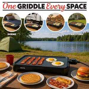 Gourmia 22 Inch Ceramic Nonstick Electric Griddle with Adjustable Temperature, Gray