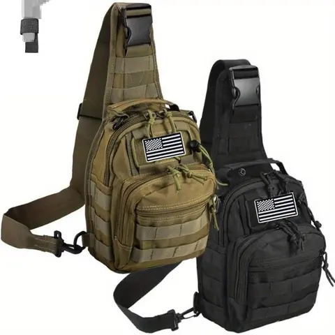 Unisex 1000D Oxford Cloth Tactical Crossbody Bag - Molle Ready, Large Capacity, Durable, Wear-Resistant, Waterproof, Adjustable Strap, Chain Accent, Preppy Style, Athletic, Casual, Geometric, Minimalist Carry, Ideal for Hiking, Birthday Gift Option