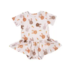Noah TUTU Super Soft Easter Bunny Baby Romper with Sweet Tutu Skirt 3 Snaps for Easy Diaper Changes Bamboo Viscose Fabric Baby Girl Clothes Baby Clothing
