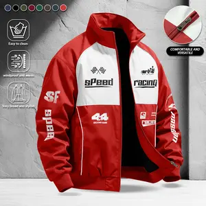 Men's casual stand up collar jacket, racing themed print, windproof and wear-resistant surface design, suitable for cycling, racing themed parties, daily commuting, fashionable jacket, ideal choice for spring and summer long sleeves  Coats Menswear