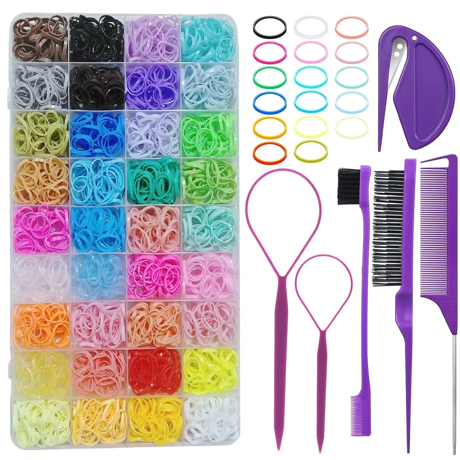 36-Color Headband Set, Colorful Elastic Headbands with 6 Hair Tools for Girls, Essential Hair Styling Accessories Sets for Kids, Hair Accessory Set for Children, Hair Style Accessory