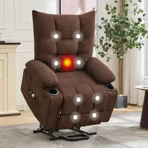 Power Lift Recliner Chair for Elderly - Electric Massage & Heat Recliner with 45°Assist Stand,Living Room Sofa for Small Space Furniture,Swivel Rocker with Cup Holders,Reclining Lounge for Adults,Brown Adjustable Nursing