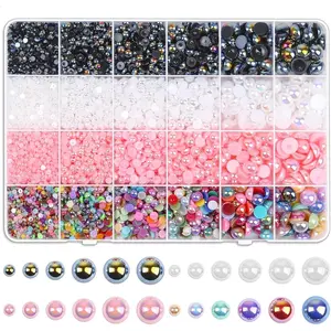 8000Pcs Flatback Pearls for Crafts, Cridoz Assorted Sizes Half Round Pearl Beads Rhinestones for Nails, Makeup, Shoes, Handmade Art Work springtok