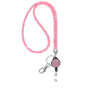 Bling Sparkling ID Card Lanyard, Portable Retractable Rhinestone Lanyard for Women, Home Office School Supplies