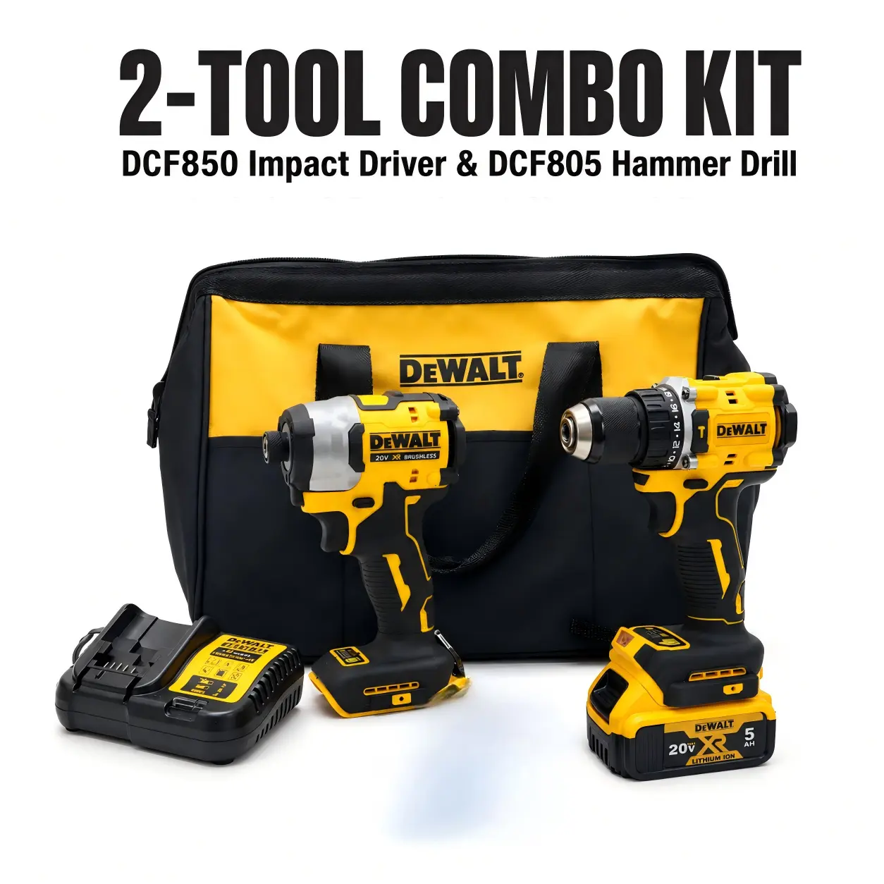 DEWALT 20V Impact Driver & Hammer Drill Combo Kit (DCF850 & DCF805), 205N.m/45N.m Torque Professional Construction Multitool for Installation, Drilling caulk remover glass glue work accessory nm