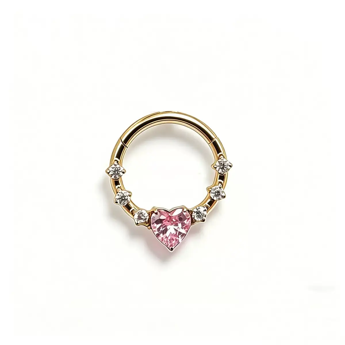 Women's F136 Titanium Pink Heart Septum Ring - 10mm Hoop Septum Piercing Jewelry, Nose Rings for Women