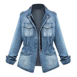 Women's Denim Jacket Casual Oversize Slim Tops with Chain & Pockets Minimalist Basic Comfortable Lady Autumn Coat Gift Option