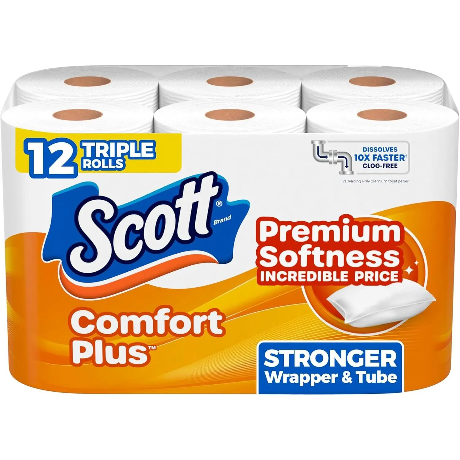 Scott ComfortPlus Toilet Paper, 12 Triple Rolls, 231 Sheets per Roll