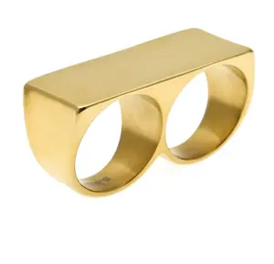 【PANG Jewelry】Personalized Double-Finger Stainless Steel Ring for Men Hip-Hop Retro Punk Vacuum Electroplated Golden Ring