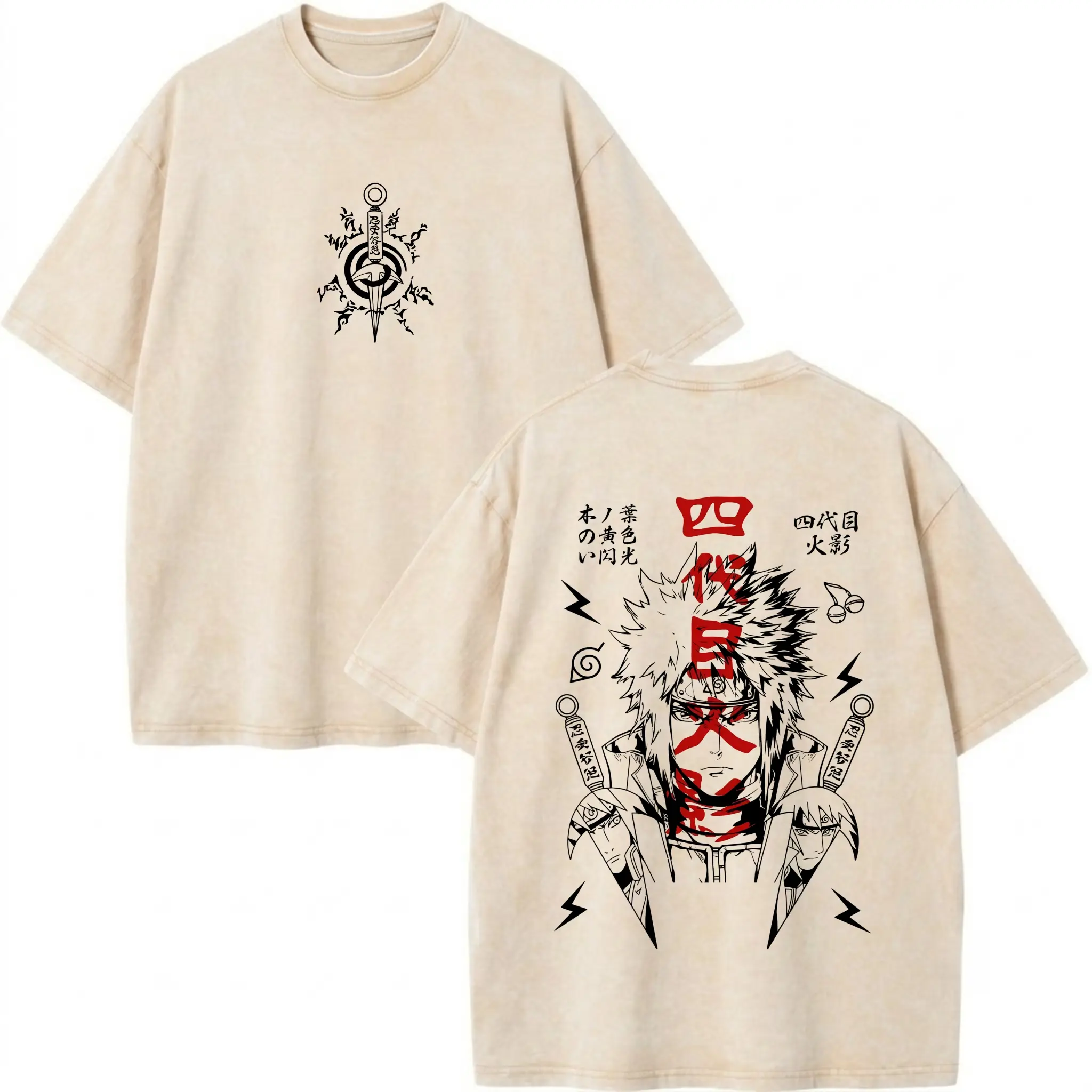 Naruto Minato Yellow Flash Fourth Hokage Vintage Acid Wash Anime Graphic Tee, 100% Pure Cotton Soft Breathable Oversized Crewneck Short Sleeve Casual Retro Streetwear T-Shirt for Men & Women (S-3XL)