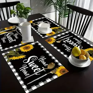 4/6pcs Sunflower Home Decor Kitchen Placemats, Geometric Patterned Table Mats with Printed Heat Insulation, Available in Sets of 4 Or 6, Measuring 12×18 Inches, Suitable for Outdoor Family Gatherings And Kitchen Dining Events