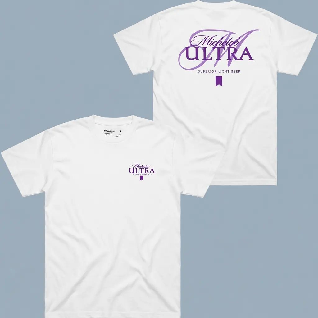 Women's Michelob Ultra Purple 2-Sided Graphic Short Sleeve Casual Round Neck Streetwear Top - Unisex Cotton Mix and Match Tee for Summer Wins