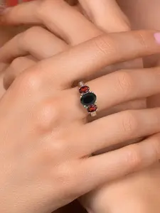 Vintage Black Onyx and Red Garnet Three-Stone Ring - Vintage Rings - Unique Rings - Statement Ring - Gemstone Jewelry - Perfect for weddings, engagements, anniversaries, commitments, Mother's Day, and graduation season